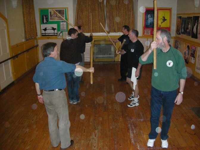 holt morris practice with sticks at the Mount Pleasant Social Club, Bradford-on-Avon